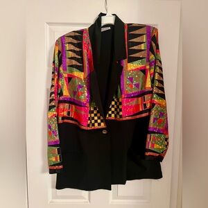 VINTAGE 1980s Three Flaggs California Patterned Blazer with Shoulder Pads